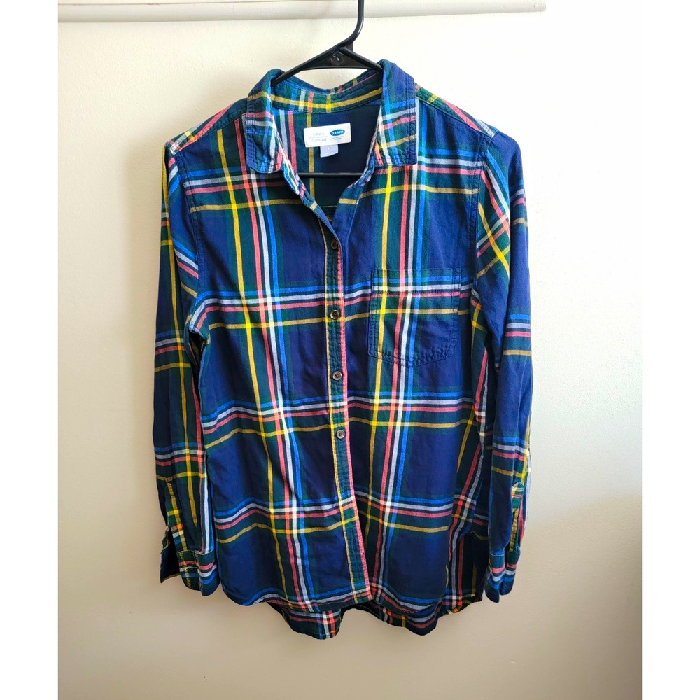 Old Navy Women's M Classic Fit Plaid Flannel L/S Button Up Shirt Pockets